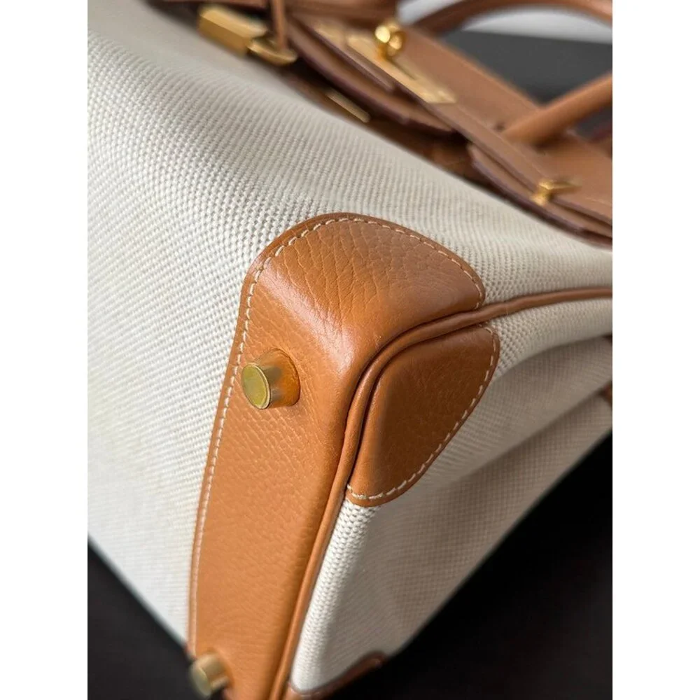 HERMES Toile/Gold Toile Canvas Ardennes Leather Birkin 30 GHW